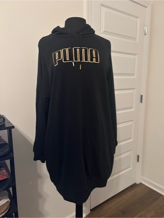 Puma Dresses & Skirts - Sz M Puma Black Hoodie Dress with Gold Logo Embroidery